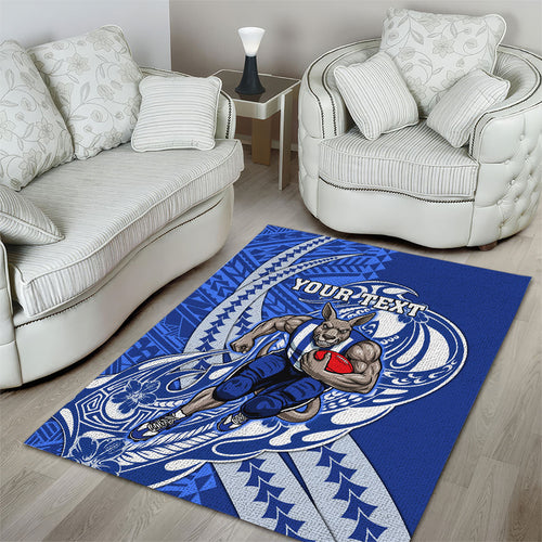 Personalized North Melbourne Kangaroos Area Rug Polynesian Tribal Kangaroo Mascot With Hibiscus Floral Art