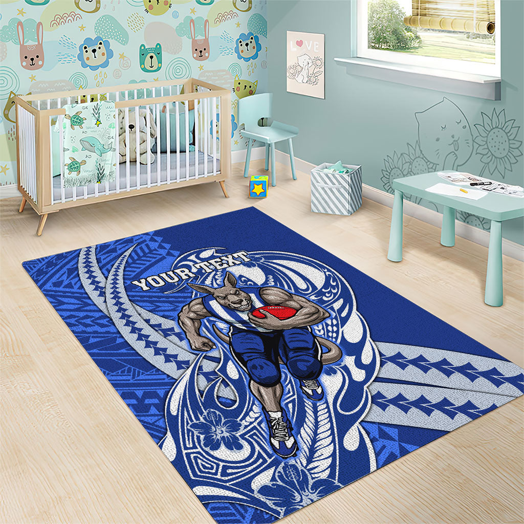 Personalized North Melbourne Kangaroos Area Rug Polynesian Tribal Kangaroo Mascot With Hibiscus Floral Art