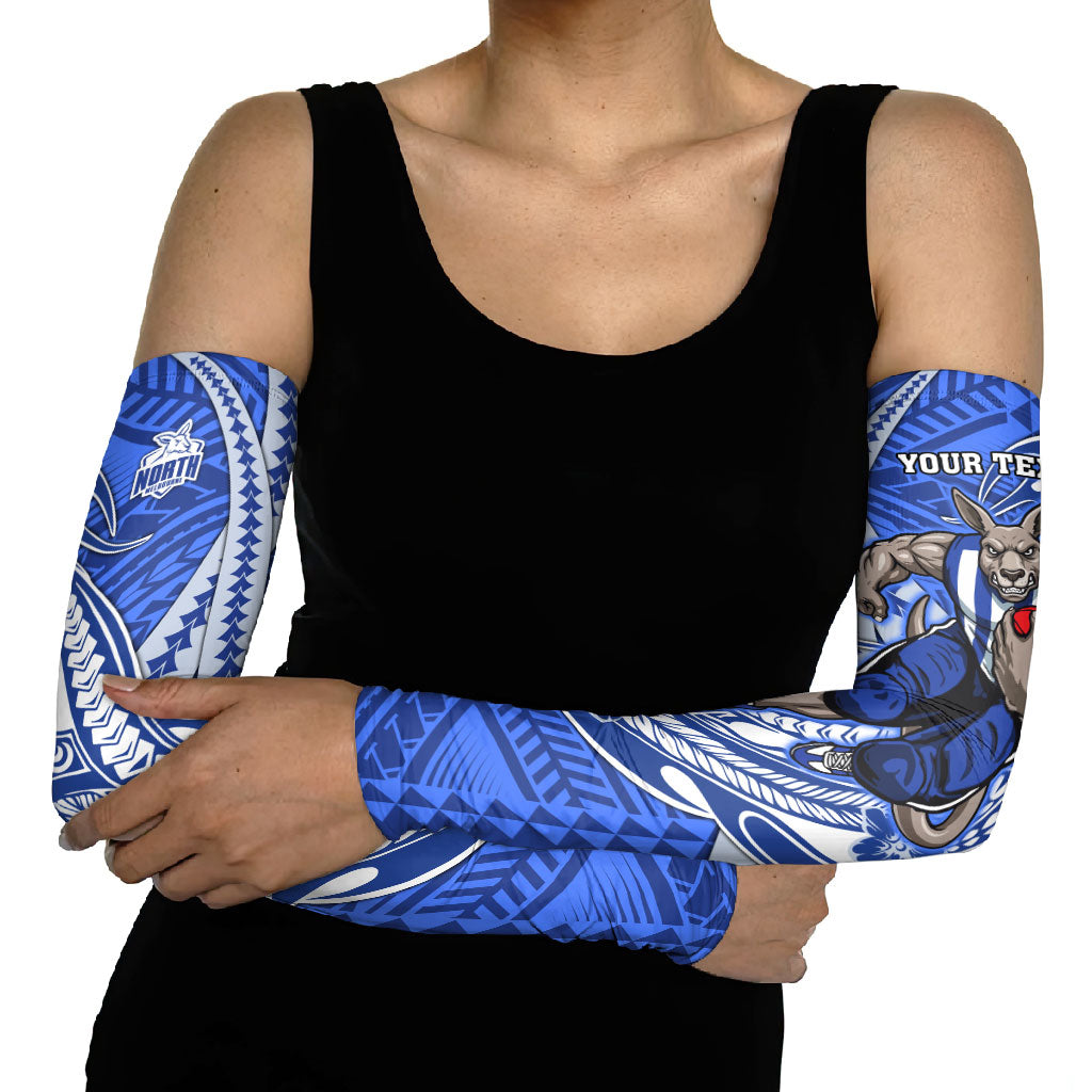 Personalized North Melbourne Kangaroos Arm Sleeves Polynesian Tribal Kangaroo Mascot With Hibiscus Floral Art