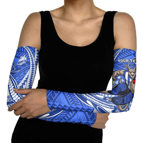Personalized North Melbourne Kangaroos Arm Sleeves Polynesian Tribal Kangaroo Mascot With Hibiscus Floral Art