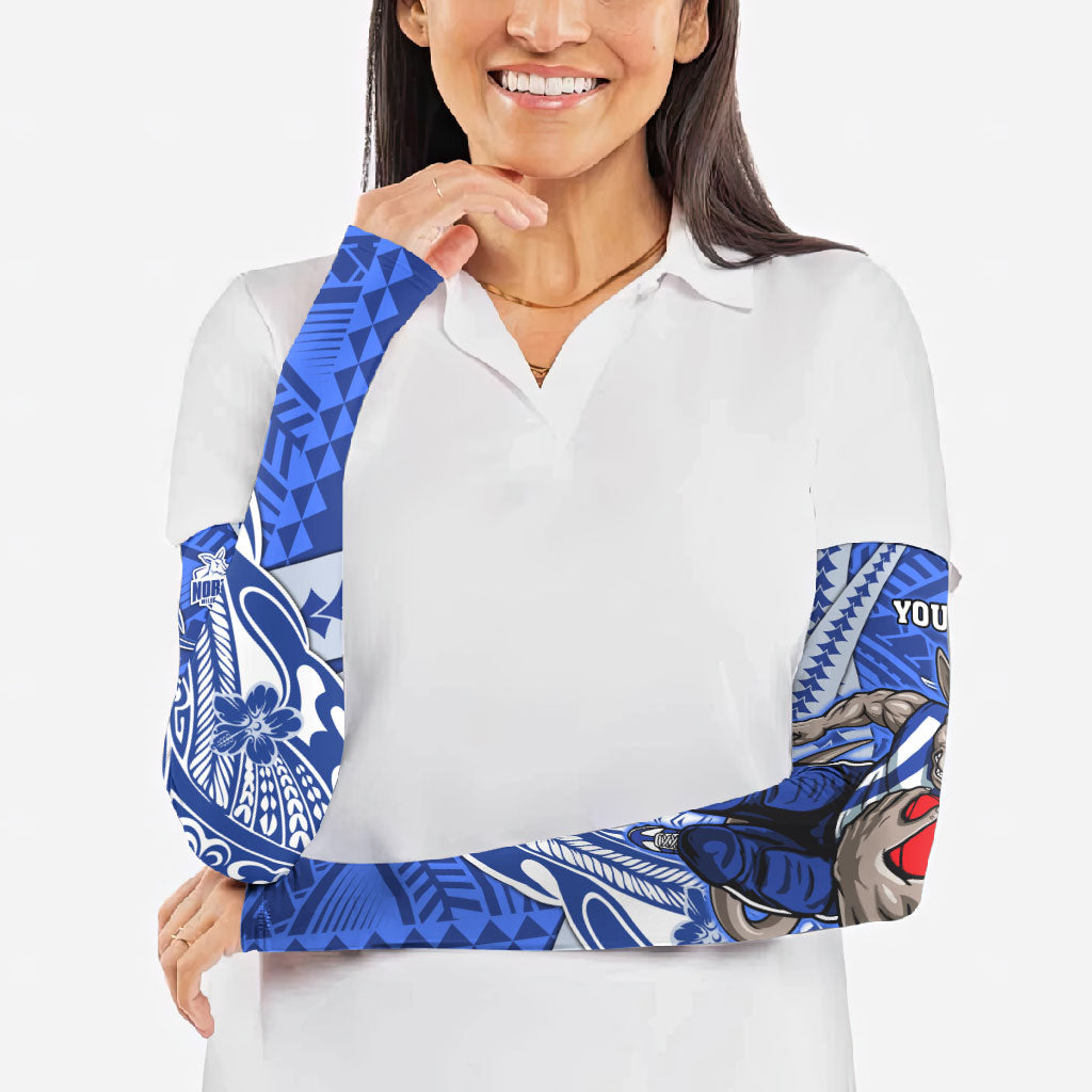 Personalized North Melbourne Kangaroos Arm Sleeves Polynesian Tribal Kangaroo Mascot With Hibiscus Floral Art
