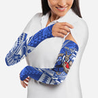 Personalized North Melbourne Kangaroos Arm Sleeves Polynesian Tribal Kangaroo Mascot With Hibiscus Floral Art