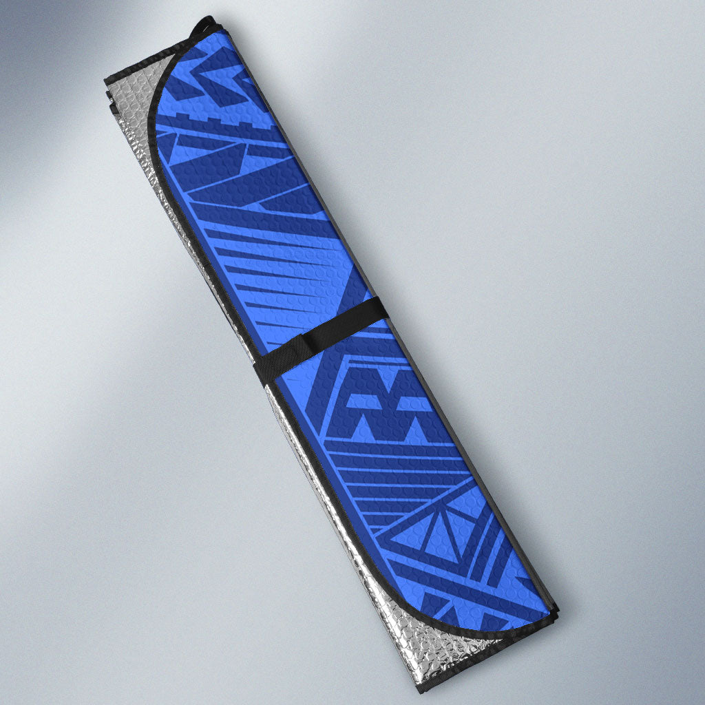 Personalized North Melbourne Kangaroos Auto Sun Shade Polynesian Tribal Kangaroo Mascot With Hibiscus Floral Art