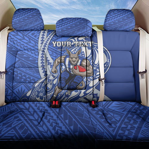 Personalized North Melbourne Kangaroos Back Car Seat Cover Polynesian Tribal Kangaroo Mascot With Hibiscus Floral Art