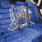 Personalized North Melbourne Kangaroos Back Car Seat Cover Polynesian Tribal Kangaroo Mascot With Hibiscus Floral Art