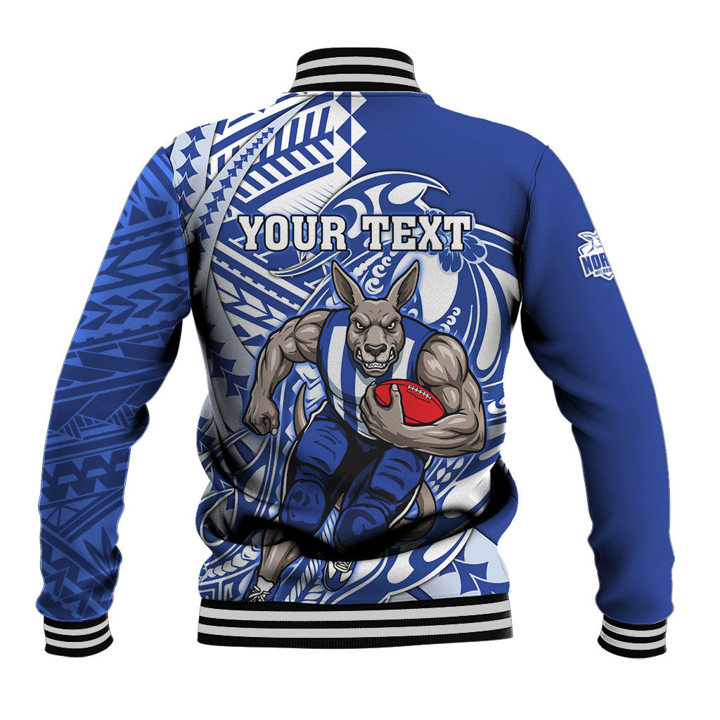 Personalized North Melbourne Kangaroos Baseball Jacket Polynesian Tribal Kangaroo Mascot With Hibiscus Floral Art