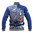 Personalized North Melbourne Kangaroos Baseball Jacket Polynesian Tribal Kangaroo Mascot With Hibiscus Floral Art