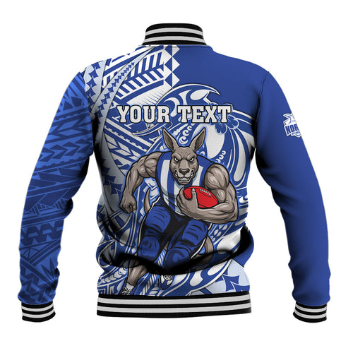 Personalized North Melbourne Kangaroos Baseball Jacket Polynesian Tribal Kangaroo Mascot With Hibiscus Floral Art