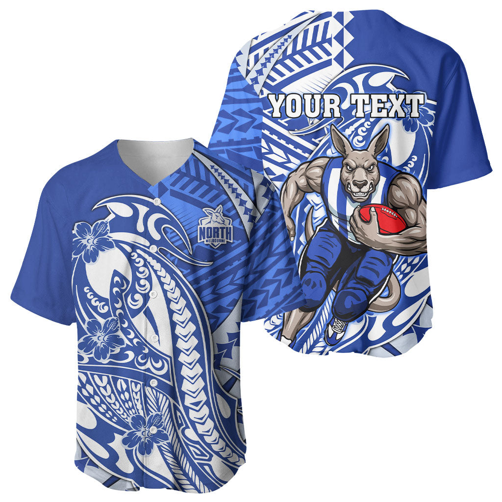 Personalized North Melbourne Kangaroos Baseball Jersey Polynesian Tribal Kangaroo Mascot With Hibiscus Floral Art