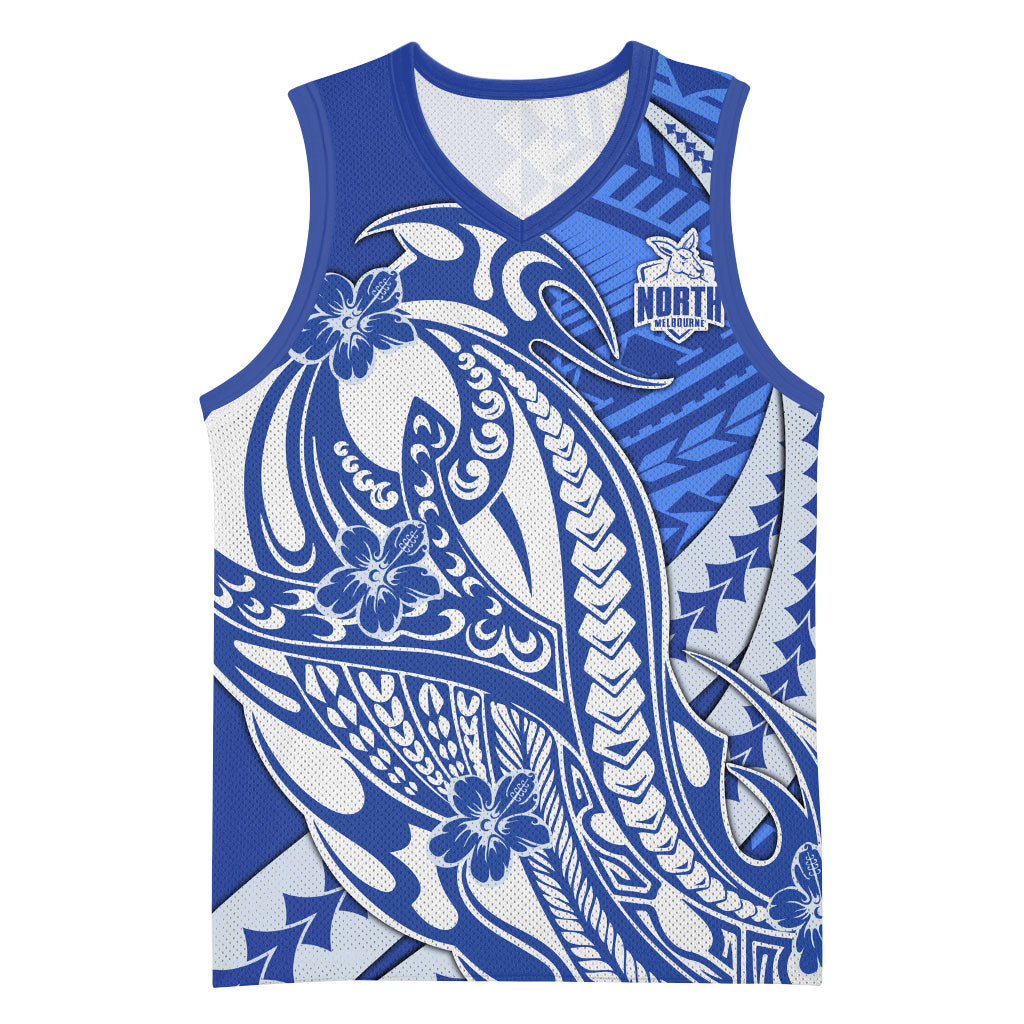 Personalized North Melbourne Kangaroos Basketball Jersey Polynesian Tribal Kangaroo Mascot With Hibiscus Floral Art