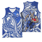 Personalized North Melbourne Kangaroos Basketball Jersey Polynesian Tribal Kangaroo Mascot With Hibiscus Floral Art