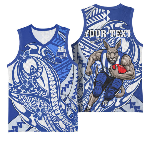 Personalized North Melbourne Kangaroos Basketball Jersey Polynesian Tribal Kangaroo Mascot With Hibiscus Floral Art