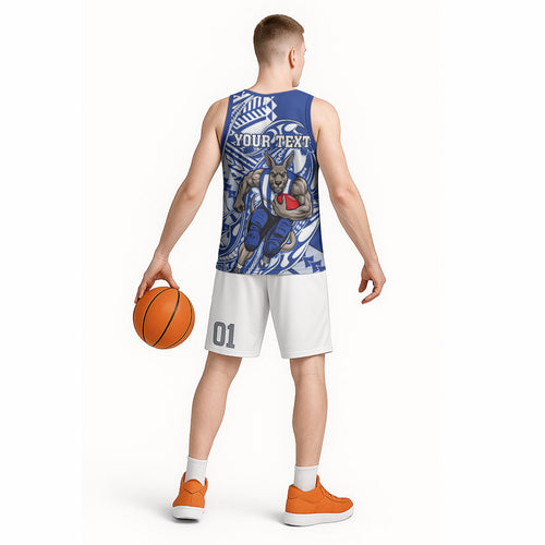 Personalized North Melbourne Kangaroos Basketball Jersey Polynesian Tribal Kangaroo Mascot With Hibiscus Floral Art