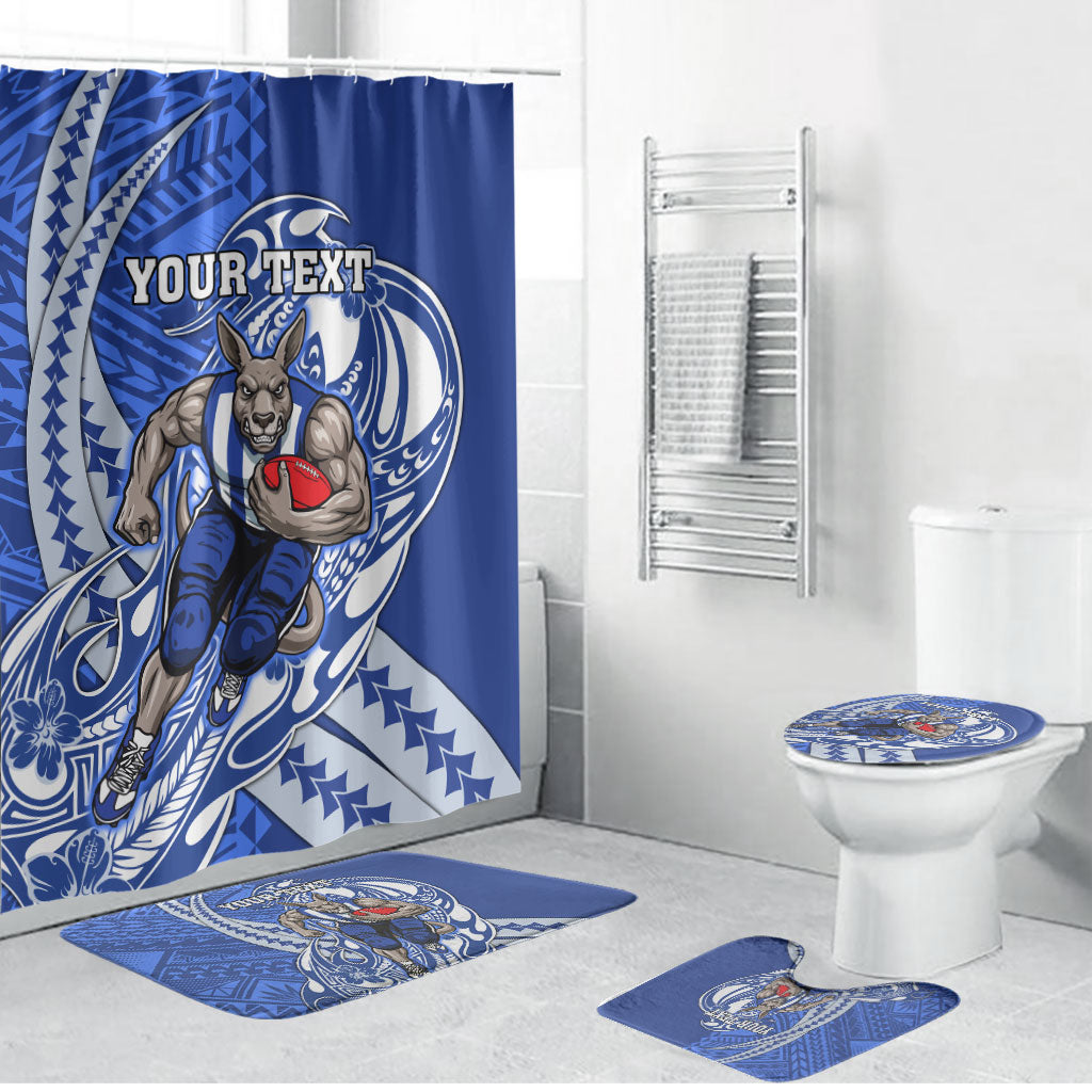 Personalized North Melbourne Kangaroos Bathroom Set Polynesian Tribal Kangaroo Mascot With Hibiscus Floral Art