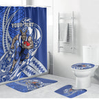 Personalized North Melbourne Kangaroos Bathroom Set Polynesian Tribal Kangaroo Mascot With Hibiscus Floral Art