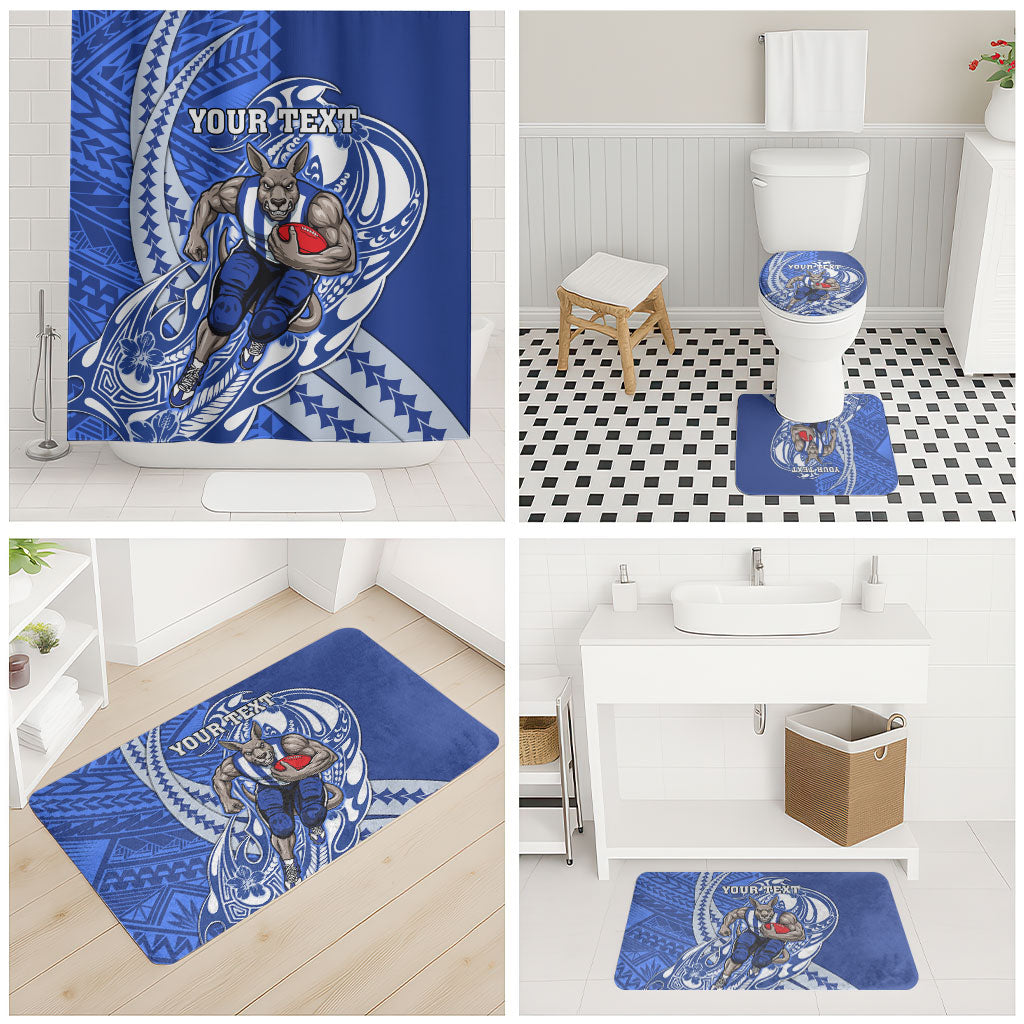 Personalized North Melbourne Kangaroos Bathroom Set Polynesian Tribal Kangaroo Mascot With Hibiscus Floral Art