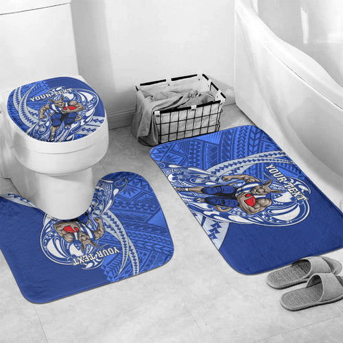 Personalized North Melbourne Kangaroos Bathroom Set Polynesian Tribal Kangaroo Mascot With Hibiscus Floral Art
