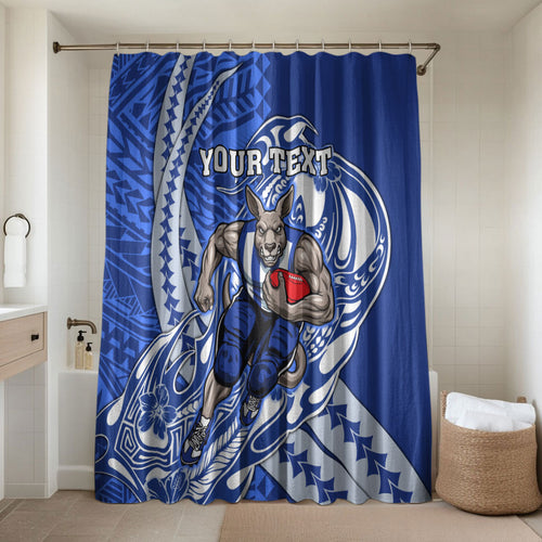 Personalized North Melbourne Kangaroos Bathroom Set Polynesian Tribal Kangaroo Mascot With Hibiscus Floral Art