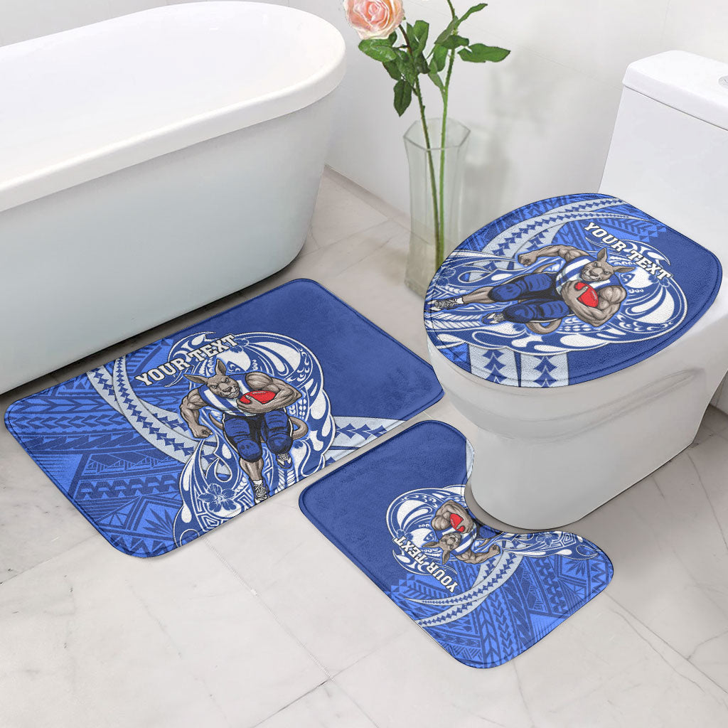 Personalized North Melbourne Kangaroos Bathroom Set Polynesian Tribal Kangaroo Mascot With Hibiscus Floral Art