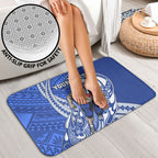 Personalized North Melbourne Kangaroos Bathroom Set Polynesian Tribal Kangaroo Mascot With Hibiscus Floral Art