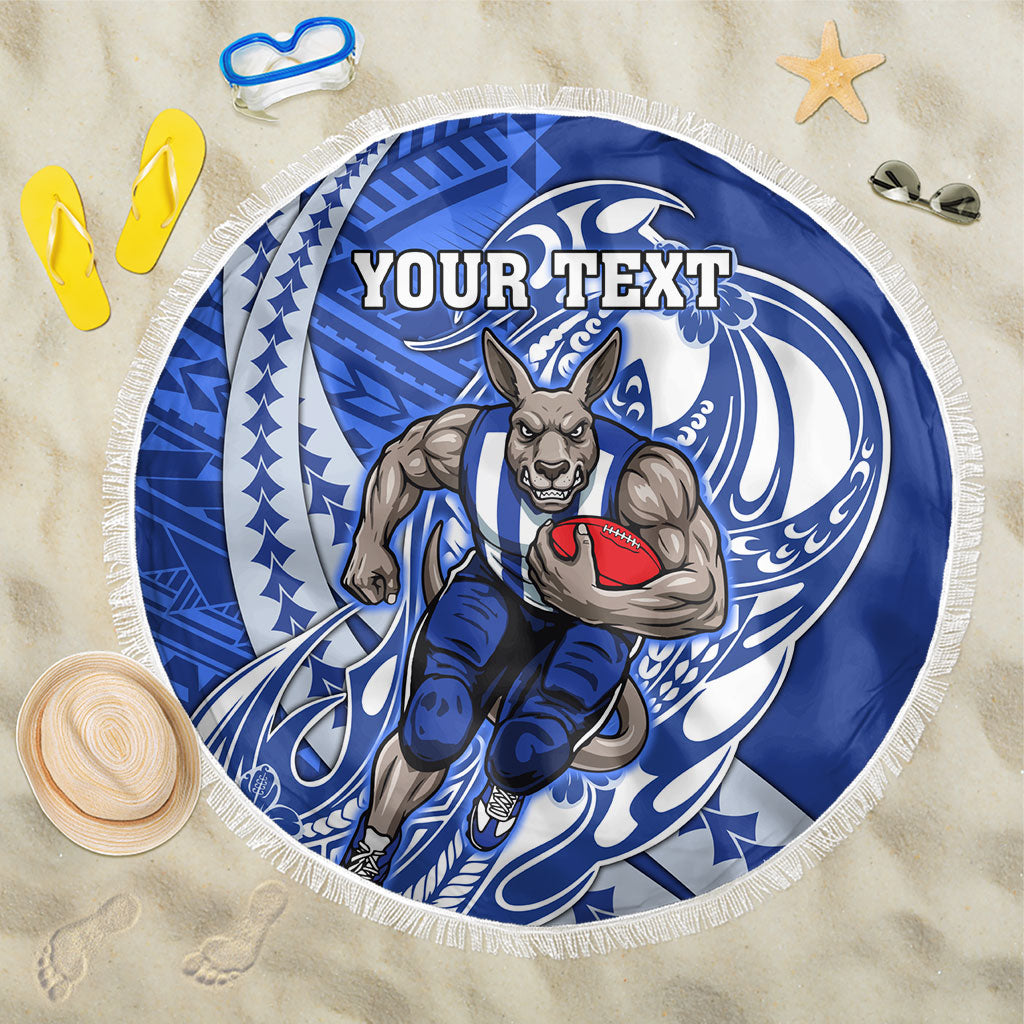 Personalized North Melbourne Kangaroos Beach Blanket Polynesian Tribal Kangaroo Mascot With Hibiscus Floral Art