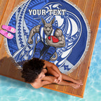 Personalized North Melbourne Kangaroos Beach Blanket Polynesian Tribal Kangaroo Mascot With Hibiscus Floral Art