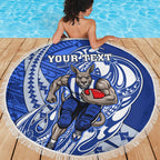 Personalized North Melbourne Kangaroos Beach Blanket Polynesian Tribal Kangaroo Mascot With Hibiscus Floral Art