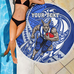 Personalized North Melbourne Kangaroos Beach Blanket Polynesian Tribal Kangaroo Mascot With Hibiscus Floral Art