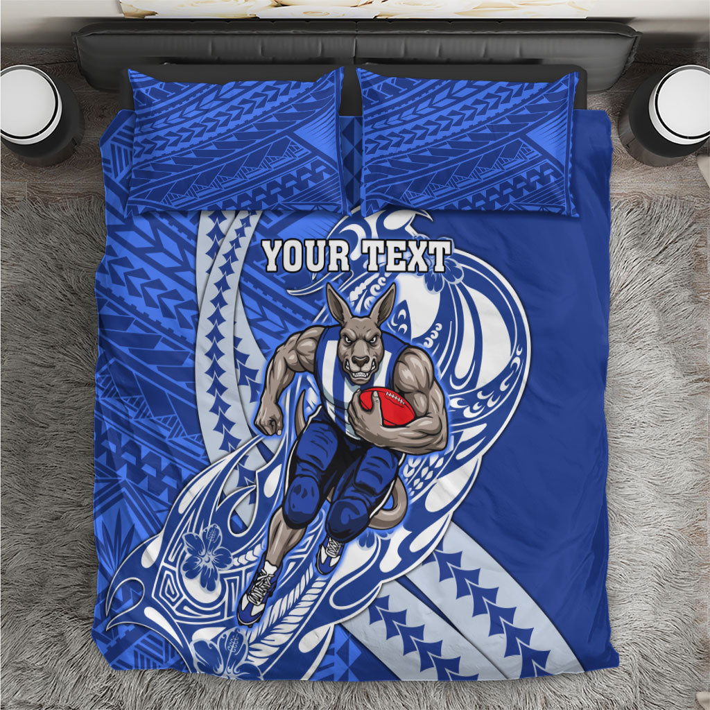Personalized North Melbourne Kangaroos Bedding Set Polynesian Tribal Kangaroo Mascot With Hibiscus Floral Art