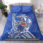 Personalized North Melbourne Kangaroos Bedding Set Polynesian Tribal Kangaroo Mascot With Hibiscus Floral Art
