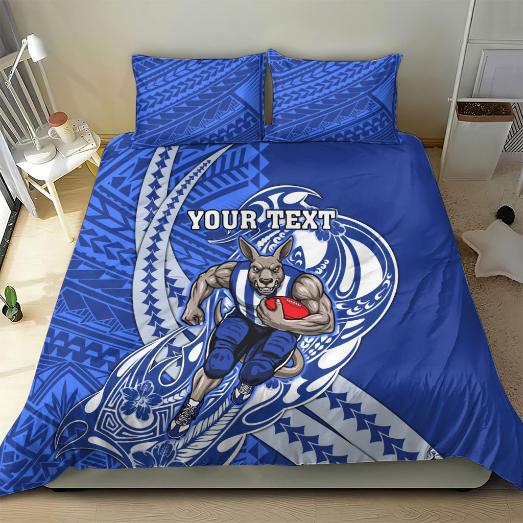 Personalized North Melbourne Kangaroos Bedding Set Polynesian Tribal Kangaroo Mascot With Hibiscus Floral Art
