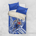 Personalized North Melbourne Kangaroos Bedding Set Polynesian Tribal Kangaroo Mascot With Hibiscus Floral Art