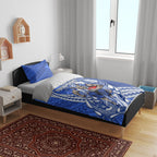 Personalized North Melbourne Kangaroos Bedding Set Polynesian Tribal Kangaroo Mascot With Hibiscus Floral Art