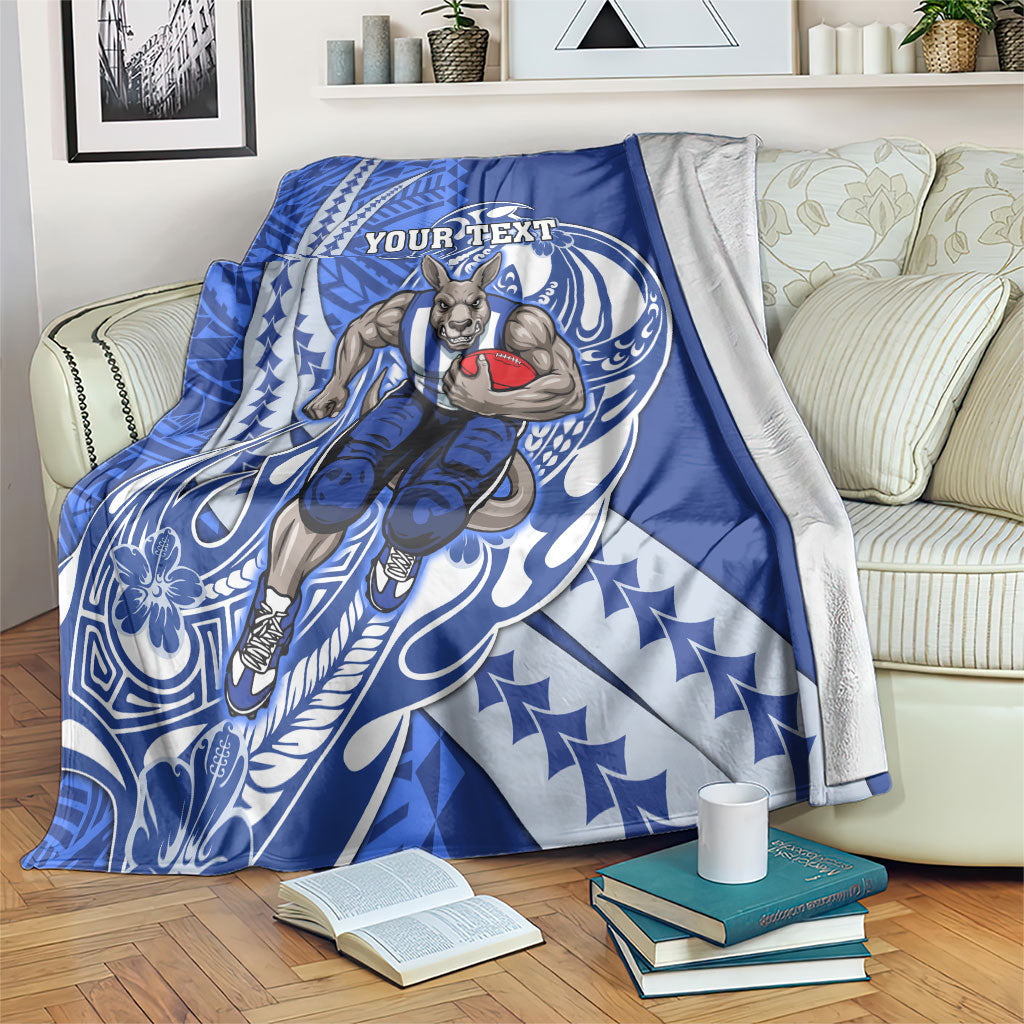 Personalized North Melbourne Kangaroos Blanket Polynesian Tribal Kangaroo Mascot With Hibiscus Floral Art