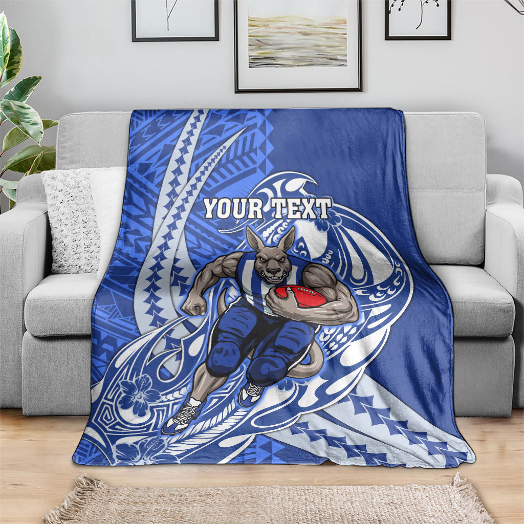 Personalized North Melbourne Kangaroos Blanket Polynesian Tribal Kangaroo Mascot With Hibiscus Floral Art
