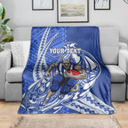 Personalized North Melbourne Kangaroos Blanket Polynesian Tribal Kangaroo Mascot With Hibiscus Floral Art