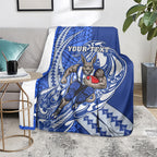 Personalized North Melbourne Kangaroos Blanket Polynesian Tribal Kangaroo Mascot With Hibiscus Floral Art