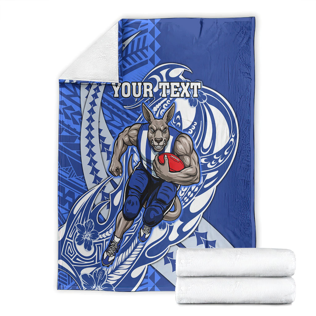 Personalized North Melbourne Kangaroos Blanket Polynesian Tribal Kangaroo Mascot With Hibiscus Floral Art