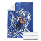 Personalized North Melbourne Kangaroos Blanket Polynesian Tribal Kangaroo Mascot With Hibiscus Floral Art