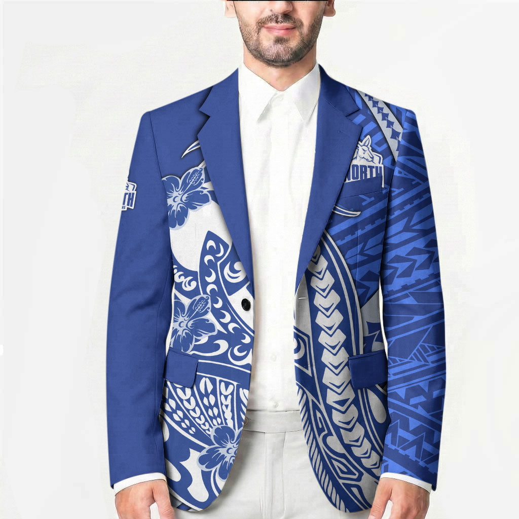 Personalized North Melbourne Kangaroos Blazer Polynesian Tribal Kangaroo Mascot With Hibiscus Floral Art