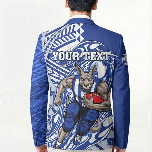 Personalized North Melbourne Kangaroos Blazer Polynesian Tribal Kangaroo Mascot With Hibiscus Floral Art