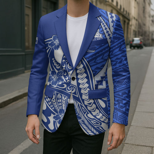 Personalized North Melbourne Kangaroos Blazer Polynesian Tribal Kangaroo Mascot With Hibiscus Floral Art