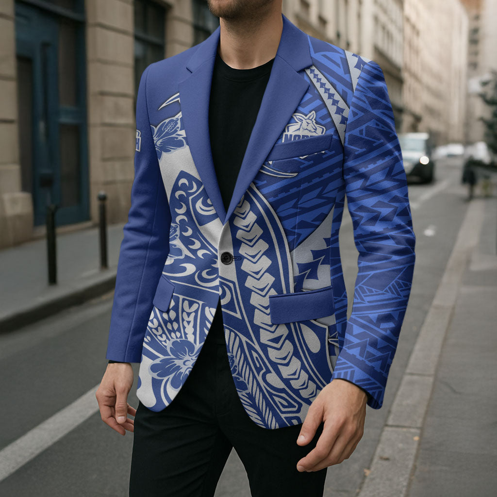 Personalized North Melbourne Kangaroos Blazer Polynesian Tribal Kangaroo Mascot With Hibiscus Floral Art