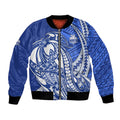 Personalized North Melbourne Kangaroos Bomber Jacket Polynesian Tribal Kangaroo Mascot With Hibiscus Floral Art