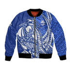 Personalized North Melbourne Kangaroos Bomber Jacket Polynesian Tribal Kangaroo Mascot With Hibiscus Floral Art