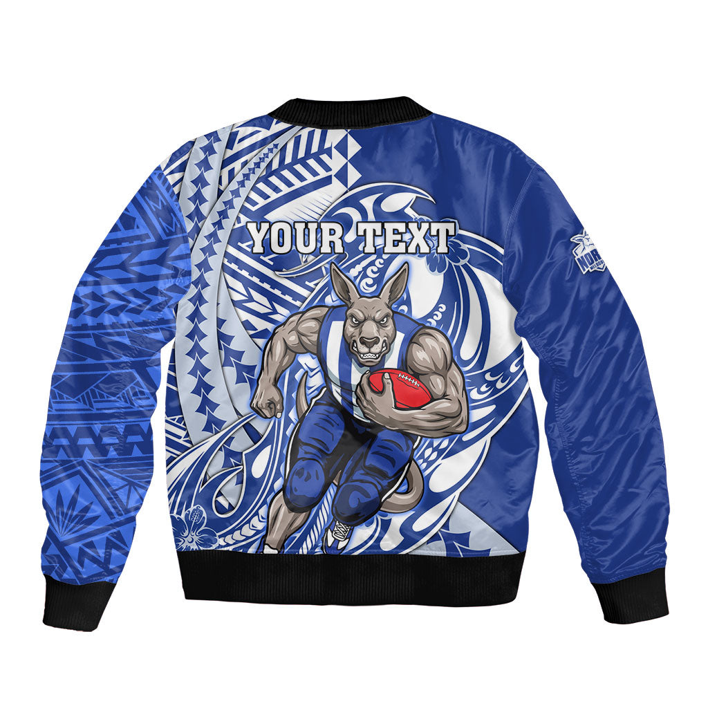 Personalized North Melbourne Kangaroos Bomber Jacket Polynesian Tribal Kangaroo Mascot With Hibiscus Floral Art