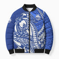 Personalized North Melbourne Kangaroos Bomber Puffer Jacket Polynesian Tribal Kangaroo Mascot With Hibiscus Floral Art