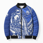 Personalized North Melbourne Kangaroos Bomber Puffer Jacket Polynesian Tribal Kangaroo Mascot With Hibiscus Floral Art