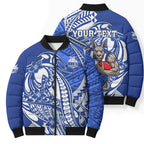 Personalized North Melbourne Kangaroos Bomber Puffer Jacket Polynesian Tribal Kangaroo Mascot With Hibiscus Floral Art