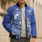 Personalized North Melbourne Kangaroos Bomber Puffer Jacket Polynesian Tribal Kangaroo Mascot With Hibiscus Floral Art